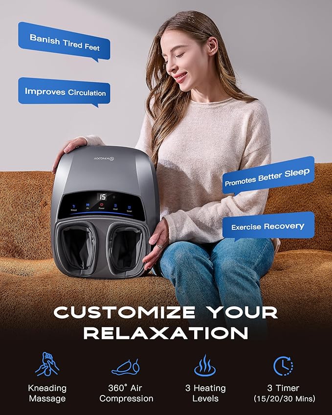 KINGJOY Foot Massager with Heat for Neuropathy, [2025 Upgraded], Deep Kneading Shiatsu Foot Massager for Plantar Fasciitis, Fits Up to Men Size 14, Gifts for Women Mom Men Dad Seniors