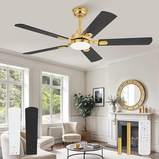 ZMISHIBO 52" Ceiling Fans with Lights, Gold Modern Ceiling Fan with Remote, Bedroom Indoor Ceiling Fan with Dual Finish Blades, Quiet & Strong Motor, Bright LED Light