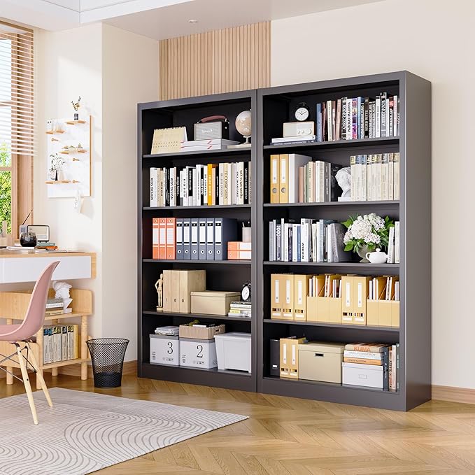 Metal Bookshelf,Adjustable 5-Tier Bookcase with High Weight Capacity,Bookshelves and Bookcases for Living Room,Office,Library,Black Book Shelf