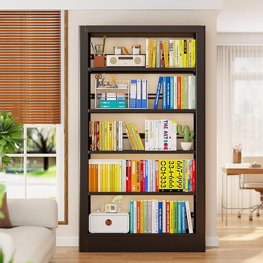 Bookshelf, 5-Tier Metal Sturdy Bookcase,71" H Tall Black Bookcase with Adjustable Shelves, Heavy Duty Storage Bookshelves and Bookcases for Living Room, Library, School, Study, Home Office
