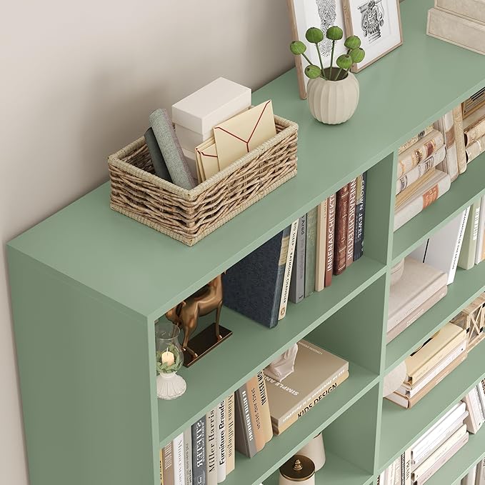 83.6" Tall Bookshelf and Bookcase, 7-Tier Extra Large Bookshelf with Double Storage, 14 Open Display Shelves for Home Office, Study and Living Room, Green