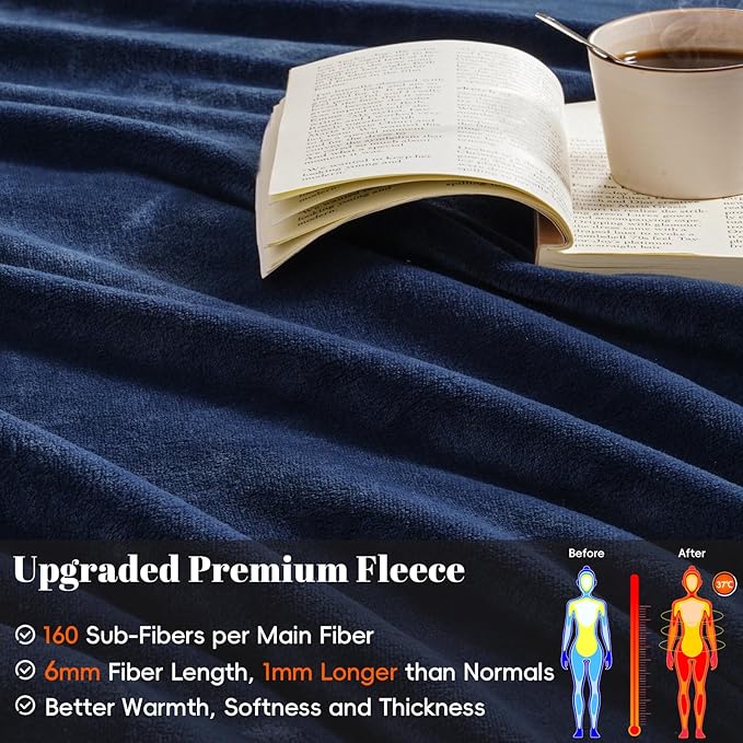 PHF Oversized King Fleece Blanket 120"x120", No Shed No Pilling Big Soft Blanket, Extra Large 10'x 10' Lightweight for Bed, Sofa Travel and Camping, Suitable for All Season, Navy Blue