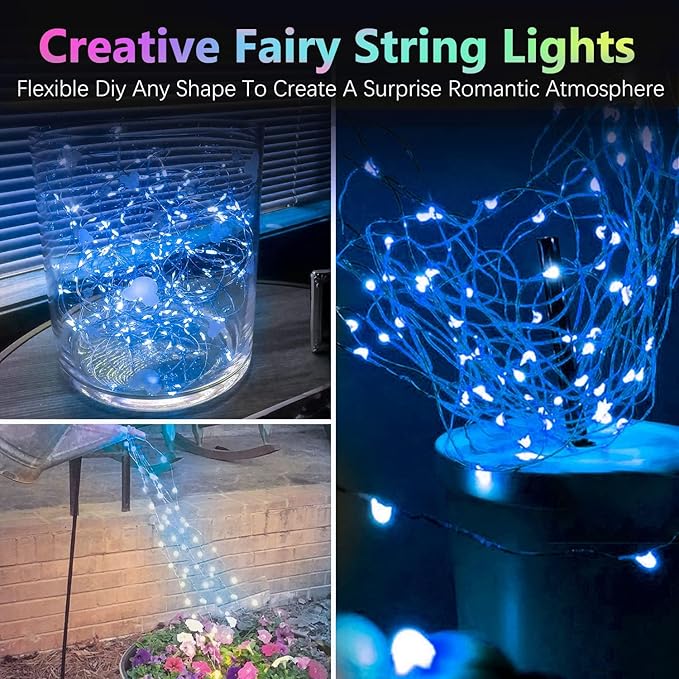 2 Pack Each 33Ft 100LED Battery Operated Fairy Lights with Remote, Waterproof Battery Christmas Twinkle Light with Timer, String Lights for Bedroom Christmas Decorations (Blue)