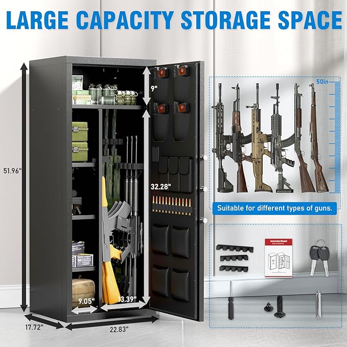 15-20 Gun Safe for Rifles and Pistols, Large Unassembled Rifle Safe with Adjustable Shelf & Gun Rack, Quick Access Gun Cabinet for Home and Shotguns with Mute Function & Dual Alarm