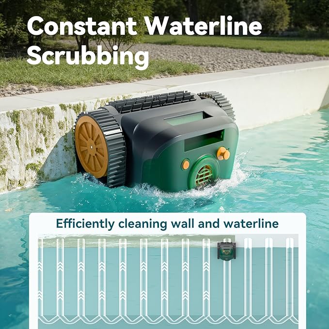 (2025 Upgrade) CliBot Robotic Pool Cleaner with 210 Mins Runtime, Smart Navigation, Triple Brushless Motors, Automatic Pool Vacuum Robot with Wall & Waterline Cleaning Function for Inground Pools