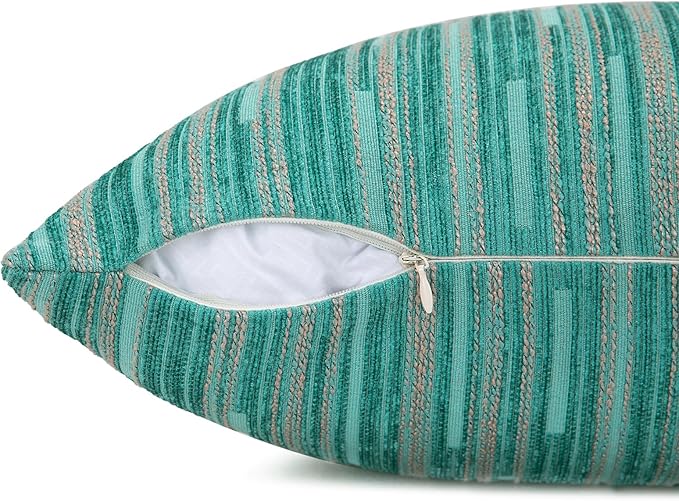 Yeiotsy Decorative Pillow Covers Teal, Pack of 2, Modern Striped Throw Pillow Cases Geometric Cushion Covers (Teal, 18