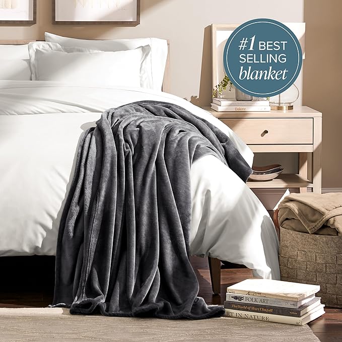 Bare Home Fleece Blanket - Twin/Twin Extra Long - Ultra-Soft Lightweight for Bed, Sofa, and Couch - Luxury Microplush - Cozy Warm Blanket (Twin/Twin XL, Gray)