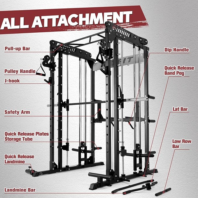RitFit M1 & M1 Pro Smith Machine with Cable Crossover System, Multi-Function Squat Rack Power Cage for Home Gym, Power Rack and Packages