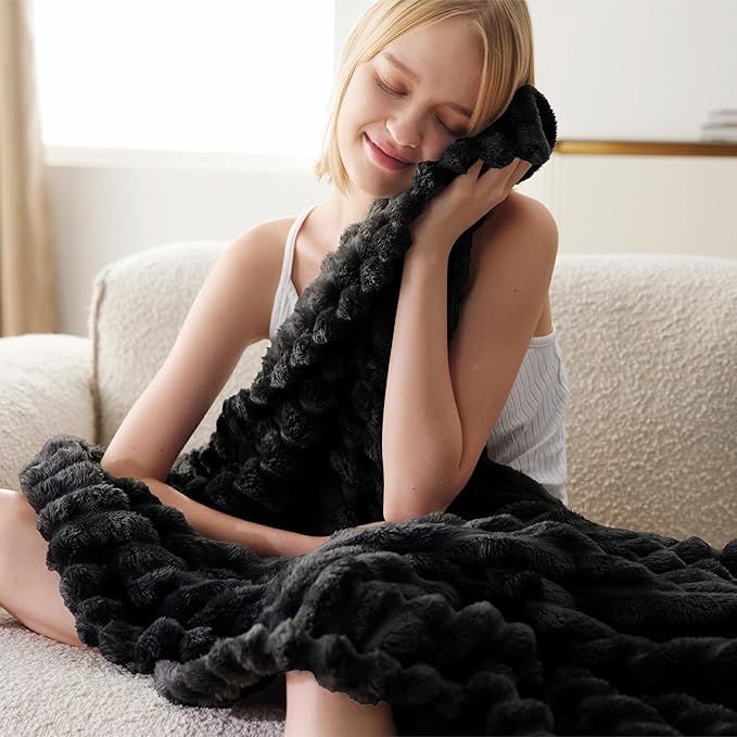 Bedsure GentleSoft Black Fleece Blanket for Couch - Cozy Soft Blankets for Women, Cute Small Throws for Girls, 50x70 Inches