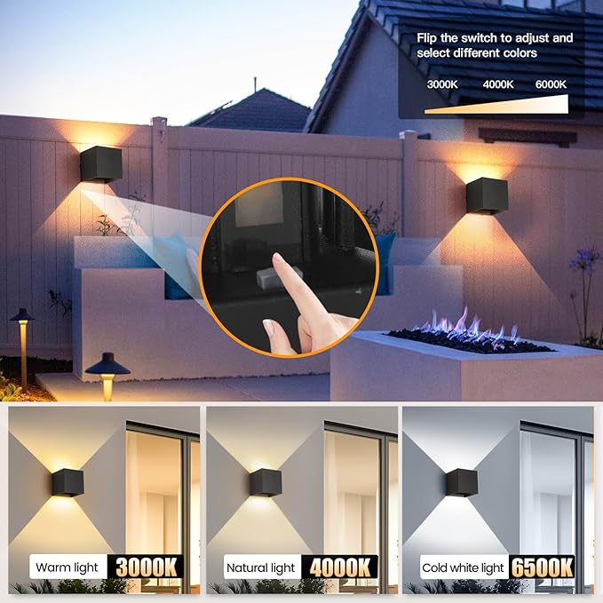 12W 2Pack Outdoor Wall Lights Exterior/Interior,LED Black Outdoor Wall Sconces Light Fixtures Modern,IP65 Waterproof Porch Wall Mounted Lighting Outside,Wall Lamps for Garden Patio Park