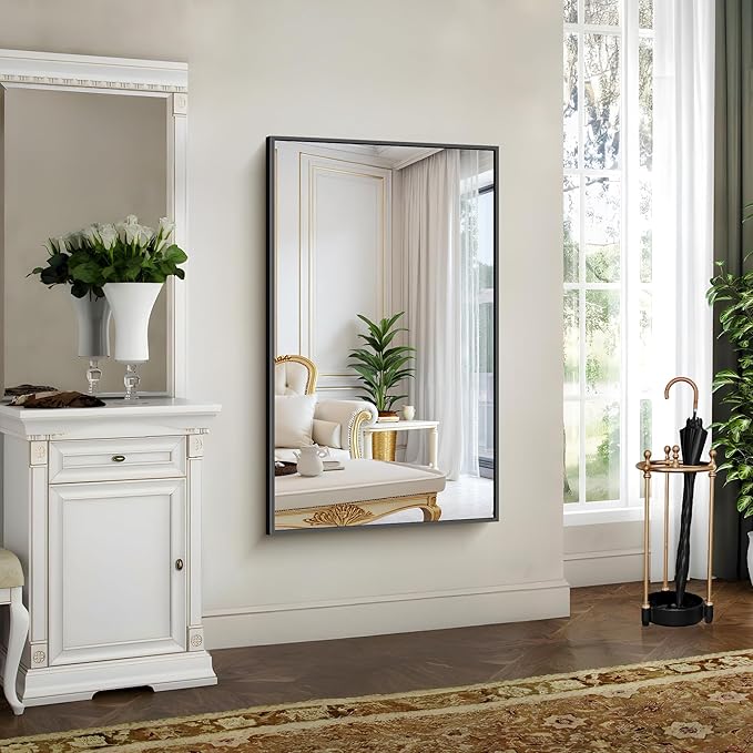 YIROMAN Bathroom Mirror 50"x30", Large Matte Black Bathroom Mirror for Over Sink with Aluminum Frame, Rectangular Vanity Mirror with Right Angle, Wall Mirror Hangs Horizontal or Vertical, Shatterproof