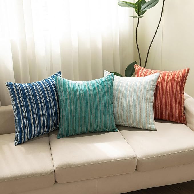 Yeiotsy Decorative Pillow Covers Teal, Pack of 2, Modern Striped Throw Pillow Cases Geometric Cushion Covers (Teal, 18