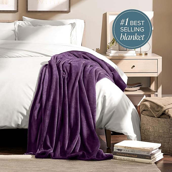 Bare Home Fleece Blanket - Throw/Travel - Ultra-Soft Lightweight for Bed, Sofa, and Couch - Luxury Microplush - Cozy Warm Blanket (Throw/Travel, Plum)