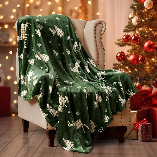 PHF Printed Fleece Throw Blanket, No Shed No Pilling Ultra Soft Plush Cozy Xmas Prints Theme Home Décor Flannel Blanket for Bed, Sofa, Couch and Gift, 50" x 60", Northern Winter