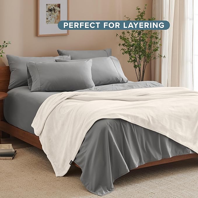 Bare Home Fleece Blanket - Twin/Twin Extra Long - Ultra-Soft Lightweight for Bed, Sofa, and Couch - Luxury Microplush - Cozy Warm Blanket (Twin/Twin XL, Vanilla)