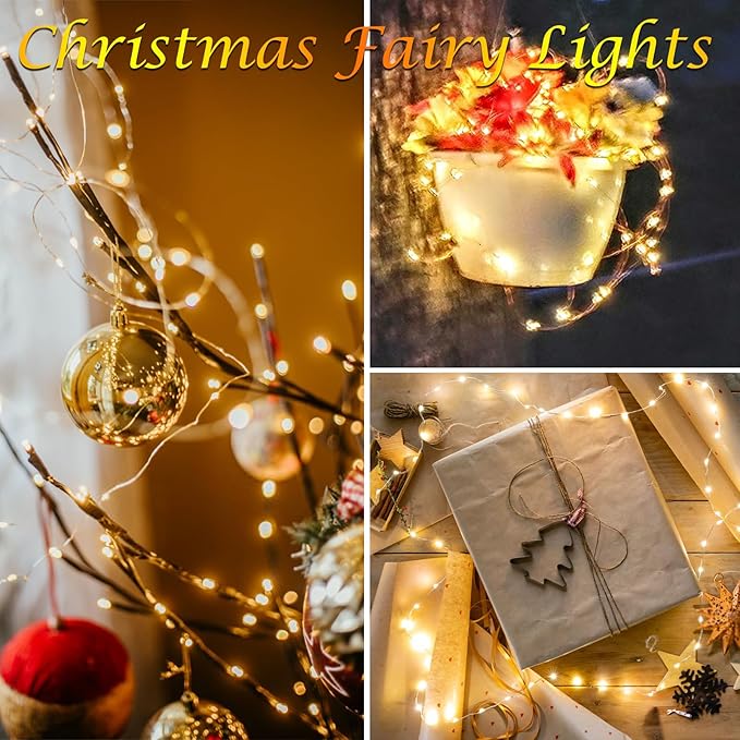 6 Pack Fairy Twinkle Lights Battery Operated, 3 Pack Cool Whie & 3 Pack Warm White Each 20FT 60 LED Waterproof Outdoor Christmas String Light, Fairy Light with Timer for Christmas Decorations