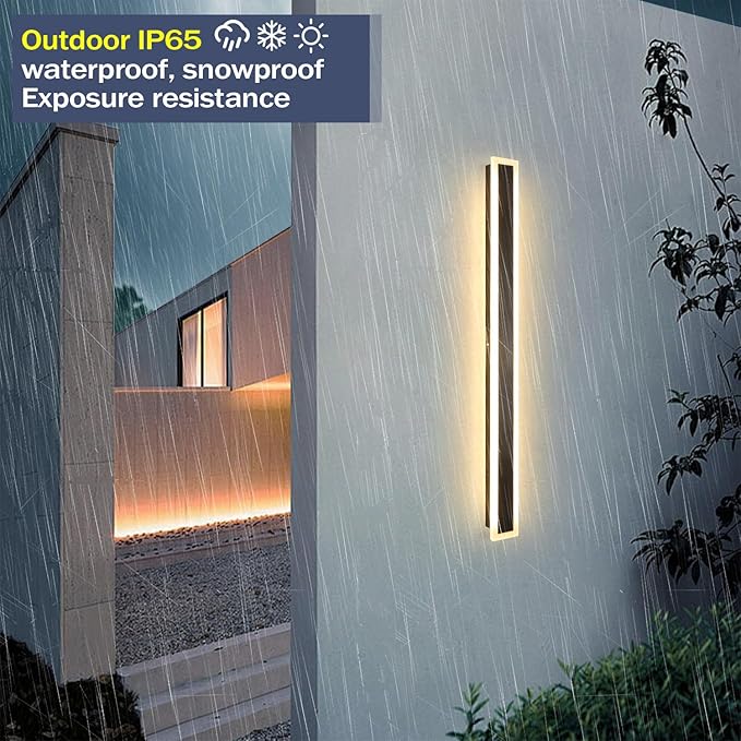 2 Pack 39 Inch Black Outdoor Wall Light 3000K-6000K Dimmable Modern Exterior Wall Sconce Long LED Linear Exterior Lights for Patio Garage Garden