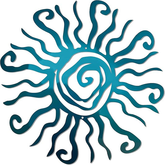 Riverside Designs Wacky Sun Metal Wall Art Indoor/Outdoor Decor - 36" Teal Rust Proof Wall Sculpture - Made in USA - Ideal for Bedroom, Garden, Home, Patio and Farmhouse