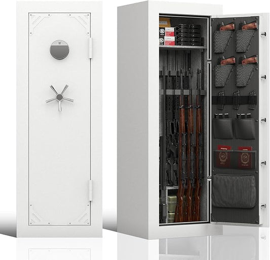 KAER Fireproof Gun Safe, 14-18 Gun Safe for Rifles and Pistols, Biometric Gun Safes, Large Rifle Safes, Gun Cabinet, Quick Access Gun Safes with Adjustable Shelf and Gun Rack (White)
