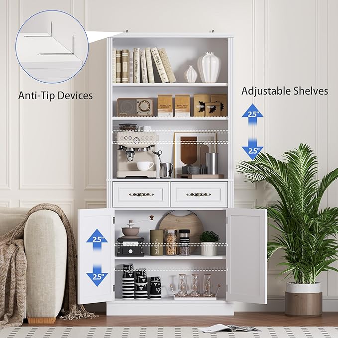 71.4" Tall Bookshelf with Drawers &amp; Cabinet, 5-Tier Floor Standing Bookcase with Storage Doors, Adjustable Shelves &amp; Metal Handles, 31.5" Wide Organizer for Home Office, Living Room