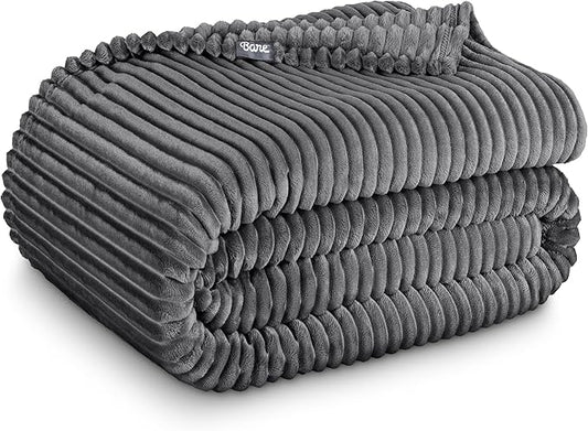 Bare Home Textured Fleece Blanket - Twin/Twin Extra Long - Ultra-Soft Lightweight for Bed, Sofa, and Couch - Luxury Microplush - Cozy Warm Blanket (Twin/Twin XL, Ribbed Gray)