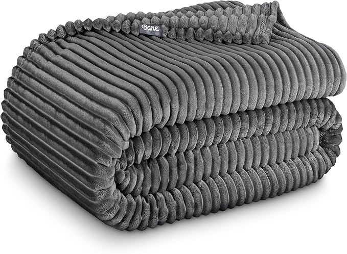 Bare Home Textured Fleece Blanket - King Size - Ultra-Soft Lightweight for Bed, Sofa, and Couch - Luxury Microplush - Cozy Warm Blanket (King, Ribbed Gray)