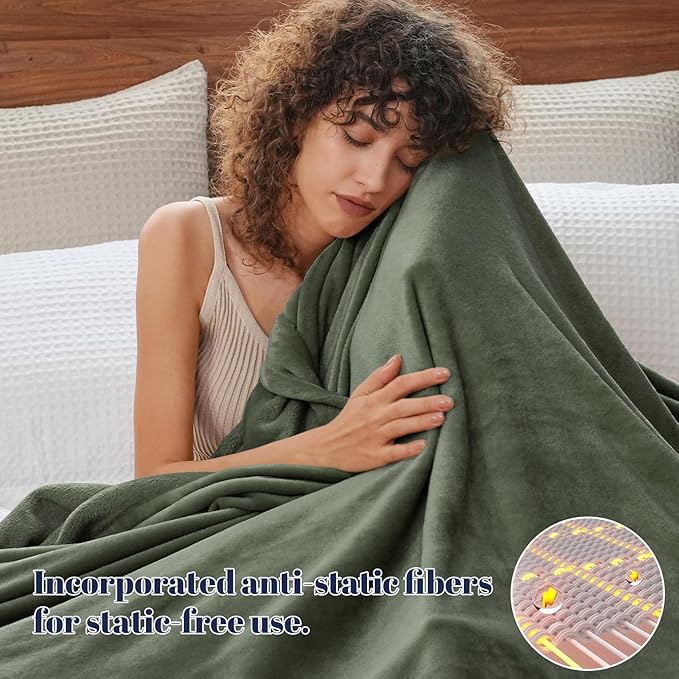 PHF Ultra Soft Fleece Blanket Twin Size, No Shed No Pilling Luxury Plush Cozy 300GSM Lightweight Twin XL Blanket for Bed, Couch, Chair, Sofa Suitable for All Season, 76" x 90", Olive Green