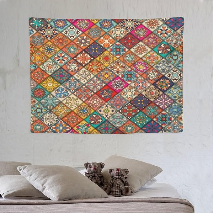 Kurtect Bohemian Tapestry,Vintage Style Colorful Geometric Stripe Abstract Pattern Tapestries for Party Beach Picnic Blankets Tablecloths Living Room Wall Deocr, 30x40 in