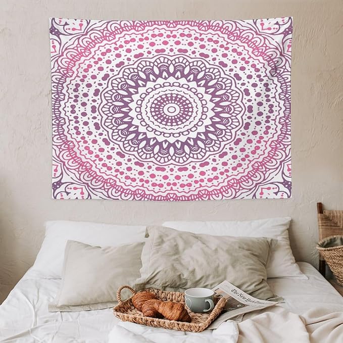Kurtect Bohemian Tapestry,Colorful Pink Flower Abstract Geometric Pattern Boho Pattern Tapestries for Party Beach Picnic Blankets Tablecloths Living Room Wall Deocr, 30x40 in