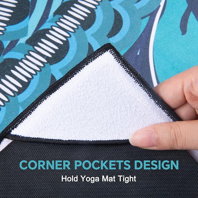 QiyI Yoga Mat Towel with Corner Pockets, Non Slip Sweat Absorbent Hot Yoga Towels, Soft Yoga Blankets with Travel Bag, Skidless Mat Cover for Workout, Gym, Fitness - 70"x26", Vintage Paisley