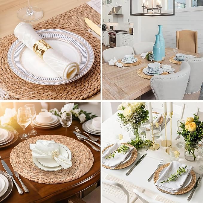 10 Pack 13 in Round Woven Placemats Plate Chargers,Rattan Wicker Table Mats Jute Braided Chargers for Dinner Plates，Boho Farmhouse Rustic Woven Place Mats for Dining Table Decor