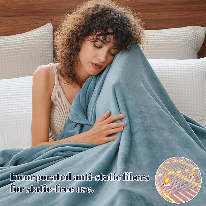 PHF Ultra Soft Fleece Blanket Twin Size, No Shed No Pilling Luxury Plush Cozy 300GSM Lightweight Blanket for Bed, Couch, Chair, Sofa Suitable for All Season, 66" x 90", Dusty Blue