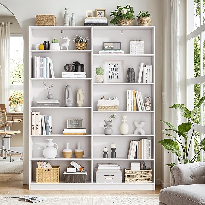White Bookcase with 24 Open Shelves, 6 Tier Large Bookshelfs, 70.8 Inch Tall Bookshelf and Bookcases for Living Room, Bedroom, Home Office Library