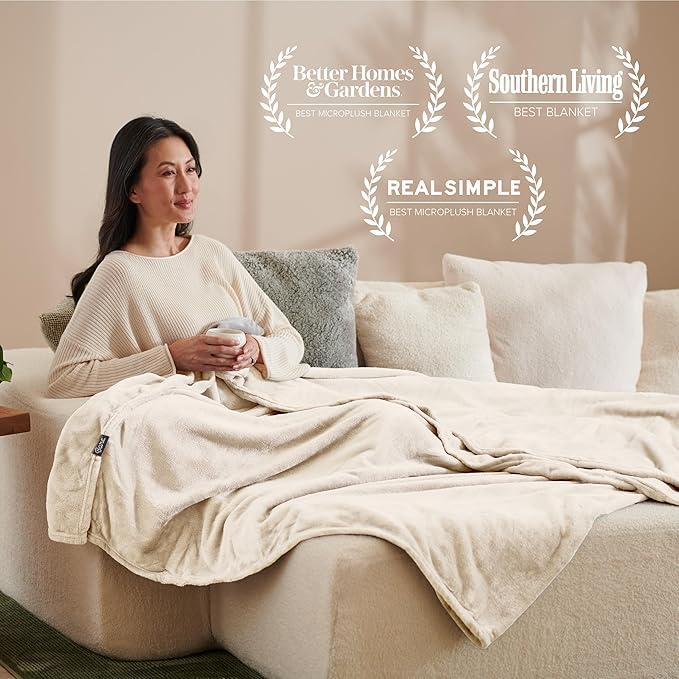 Bare Home Fleece Blanket - Full/Queen - Ultra-Soft Lightweight for Bed, Sofa, and Couch - Luxury Microplush - Cozy Warm Blanket (Full/Queen, Vanilla)