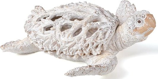VVGIFTS Ocean Decor White Sea Turtle Coral Reef Home Office Decor Sculpture Beach Coastal Tabletop Shelf Collection (White)