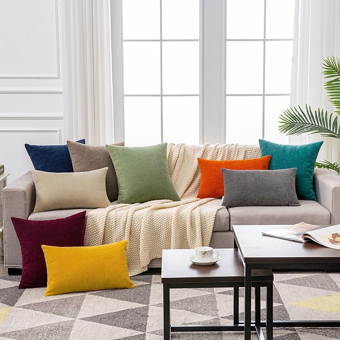 GAWAMAY Decorative Throw Pillow Covers 16x16 Inch Set of 2, Super Soft Chenille Square Pillows Farmhouse Fall Pillowcase for Living Room Bedroom Sofa Couch Cushion Cover Taupe Gray 40x40cm