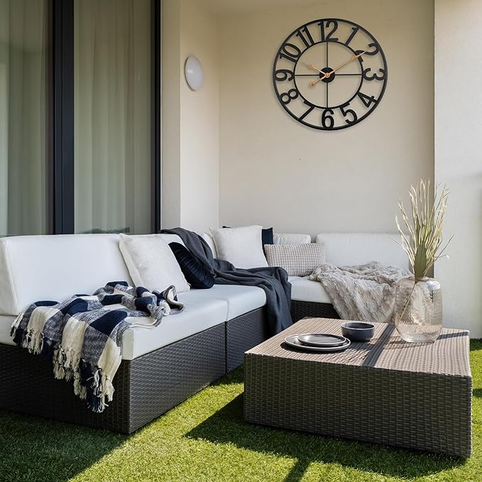 Extra Large 18 Inch Outdoor Wall Clock, Black Metal Modern Minimalist Battery Operated Silent Clock for Patio, Pool, Garden, Living Room, Kitchen, Office, Bedroom Decor with Easy to Read Numbers