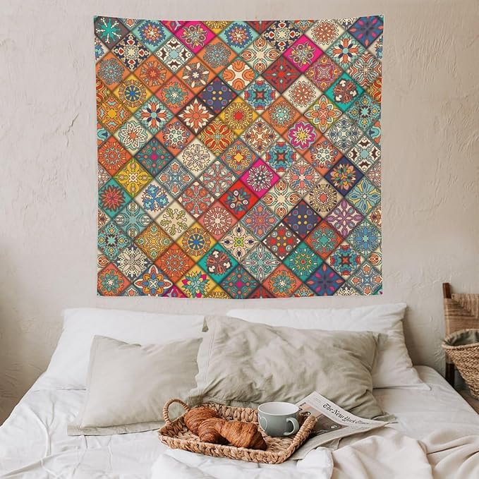 Kurtect Bohemian Tapestry,Vintage Style Colorful Geometric Stripe Abstract Pattern Tapestries for Party Beach Picnic Blankets Tablecloths Living Room Wall Deocr, 60x60 in