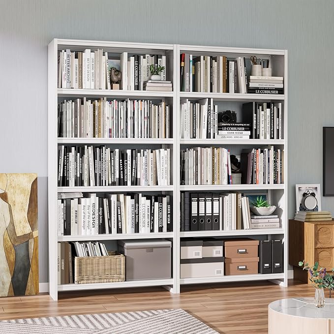 Bookshelf,5 Tier Bookshelfs,69" Tall Metal White Bookcase,Install Simple Bookshelfs for Bedroom, Living Room,Home Office/Library, White