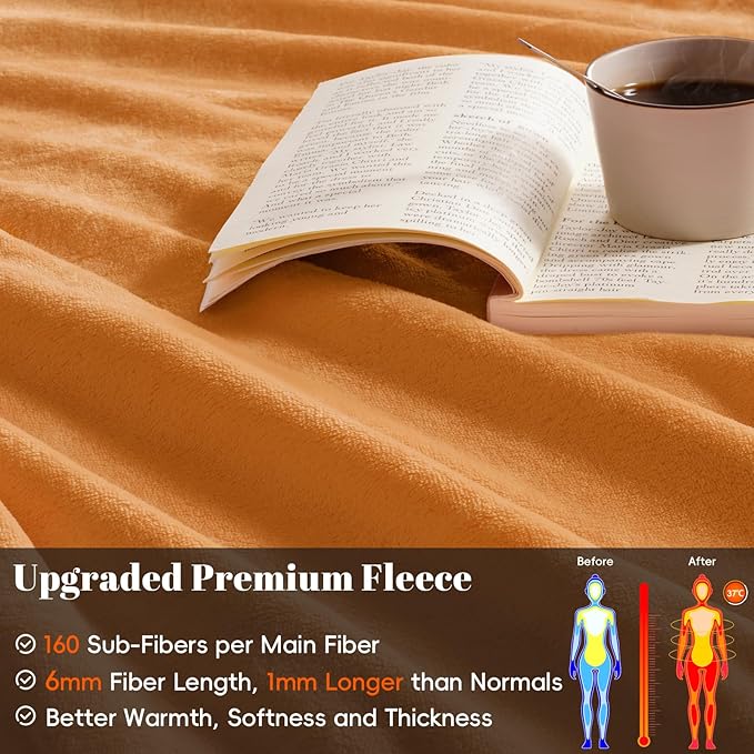 PHF Ultra Soft Fleece Blanket King Size, No Shed No Pilling Luxury Plush Cozy 300GSM Lightweight Blanket for Bed, Couch, Chair, Sofa Suitable for All Season, 108" x 90", Pumpkin Orange