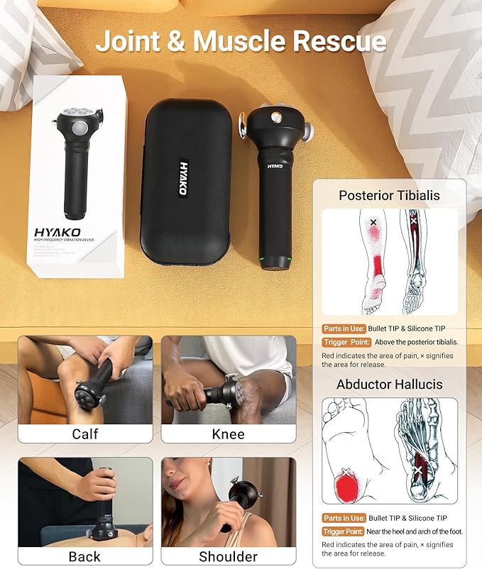 HYAKO Pro Max Therapy Massager - 6500 RPM Pro-Grade Deep Tissue Vibration for Full Body Pain Relief & Fascia Release | for Large Muscles & Sensitive Areas | Handheld Portable Massage Gun (Grey)