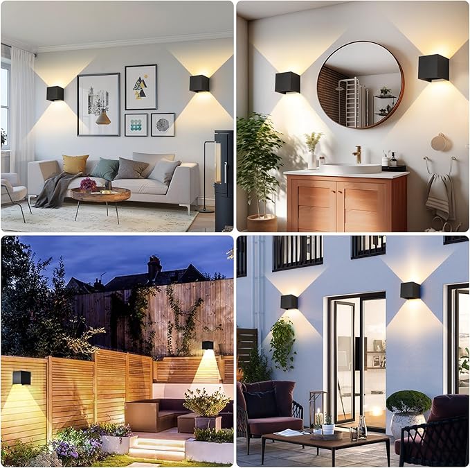 LED Outdoor Wall Lights Exterior/Interior 3 Colors Adjustable 15W Wall Light Fixture IP65 Waterproof Porch Exterior Wall Sconce Modern Outdoor Lighting Square Aluminum Black Up and Down Lights