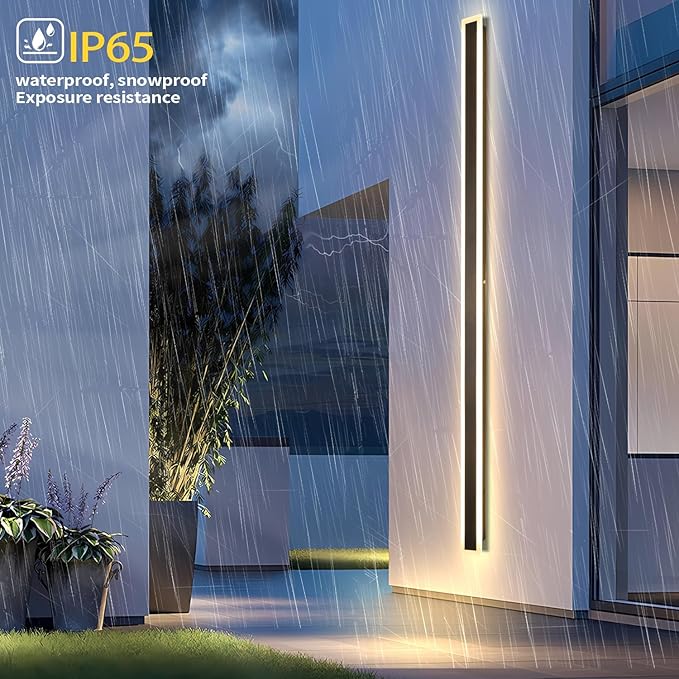 Modern Outdoor Wall Light, 71 Inch 3000K-6000K Dimmable Outdoor Wall Lights IP65 Waterproof Black Exterior Sconces Wall Lighting for House Porch Garage Patio Garden