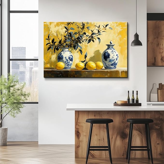 superbpag Vintage Kitchen Canvas Wall Art - 16x12 inches Lemon Botanical Painting Picture Wall Decor for Kitchen Dining Room, Ready to Hang