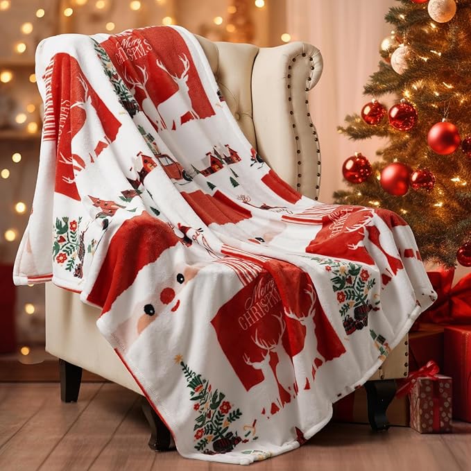 PHF Printed Fleece Throw Blanket, No Shed No Pilling Ultra Soft Plush Cozy Xmas Prints Theme Home Décor Flannel Blanket for Bed, Sofa, Couch and Gift, 50" x 60", Christmas Island