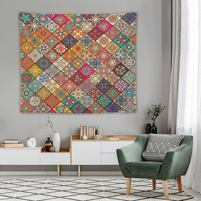 Kurtect Bohemian Tapestry,Vintage Style Colorful Geometric Stripe Abstract Pattern Tapestries for Party Beach Picnic Blankets Tablecloths Living Room Wall Deocr, 50x60 in
