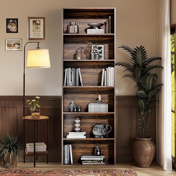 71" Tall Bookcase, 6-Tier Open Display Storage Shelves, Floor Standing Large Book Shelf for Living Room, Home Office, Bed Room, Brown