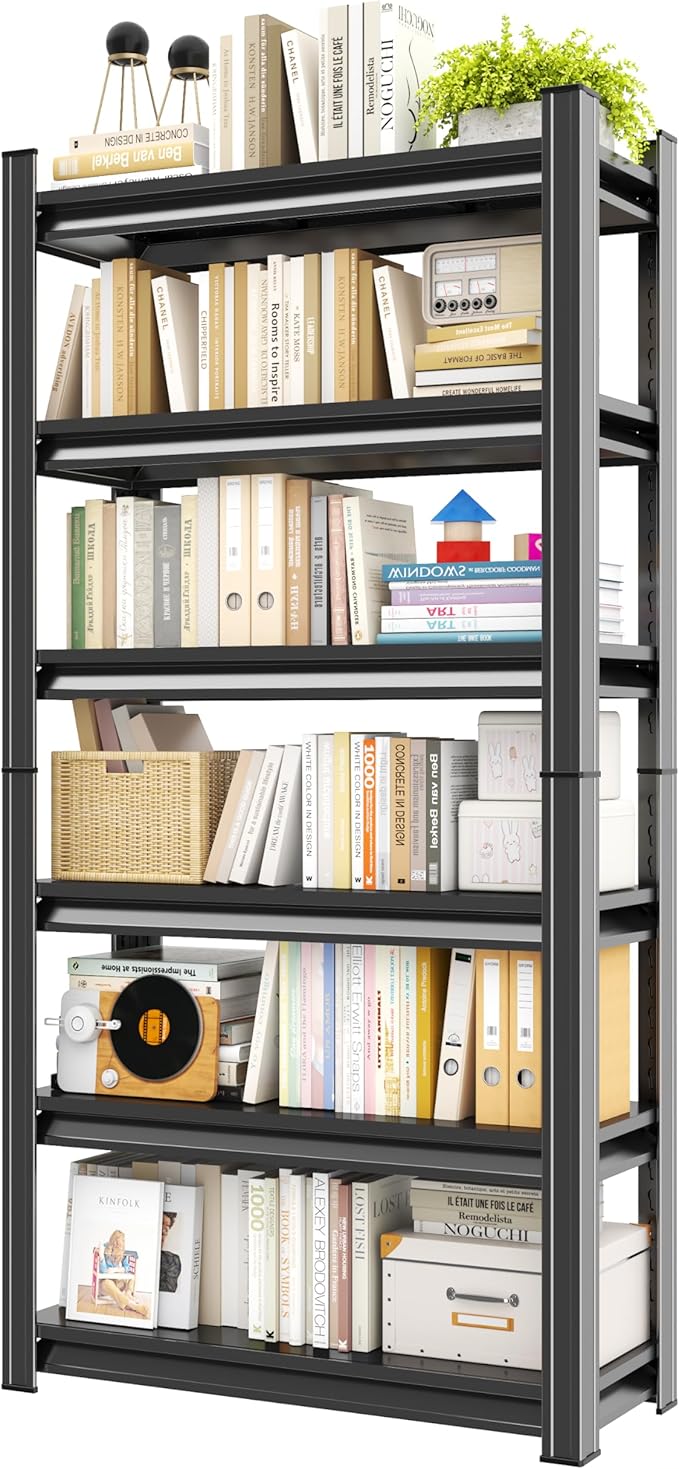 Book Shelf 6-Tier Tall Bookshelfs Metal, Industrial Adjustable Storage Black, Easy to Assemble for Bedroom (78" H * 39.3" W * 15.7" D)