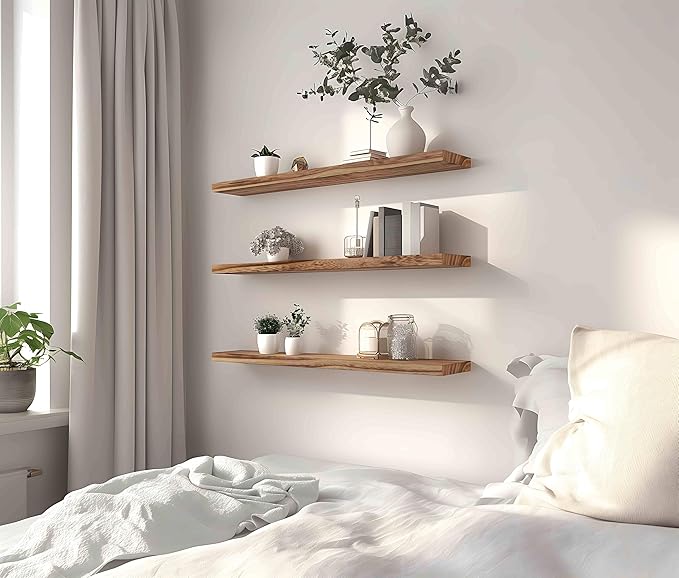 36 Inch Light Wood Floating Shelves for Wall Rustic Wall Shelf for Bedroom Living Room Set of 4