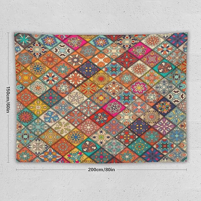 Kurtect Bohemian Tapestry,Vintage Style Colorful Geometric Stripe Abstract Pattern Tapestries for Party Beach Picnic Blankets Tablecloths Living Room Wall Deocr, 60x80 in